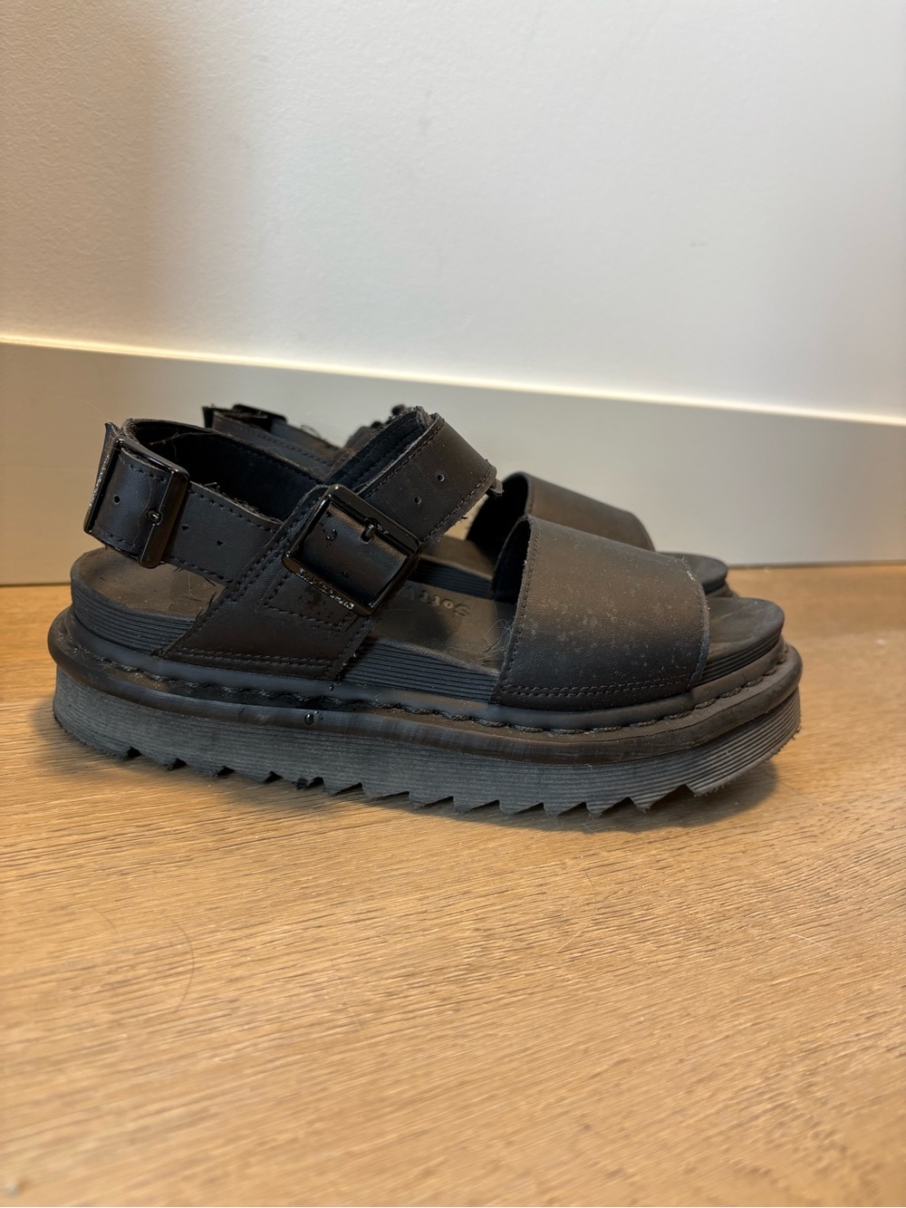 Dr. Martens Black Leather Platform Strap Sandals - Picture 3 of 4